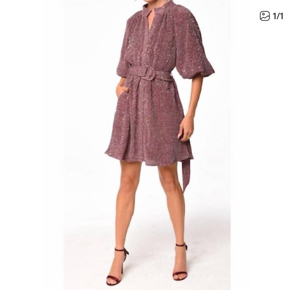 NEW CIEBON aniston sequin belted dress in metallic pink